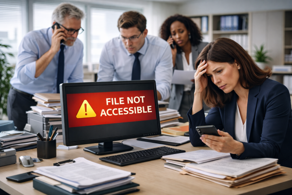 Office staff unable to access shared files during a busy workday, causing delays, missed deadlines, and client frustration.